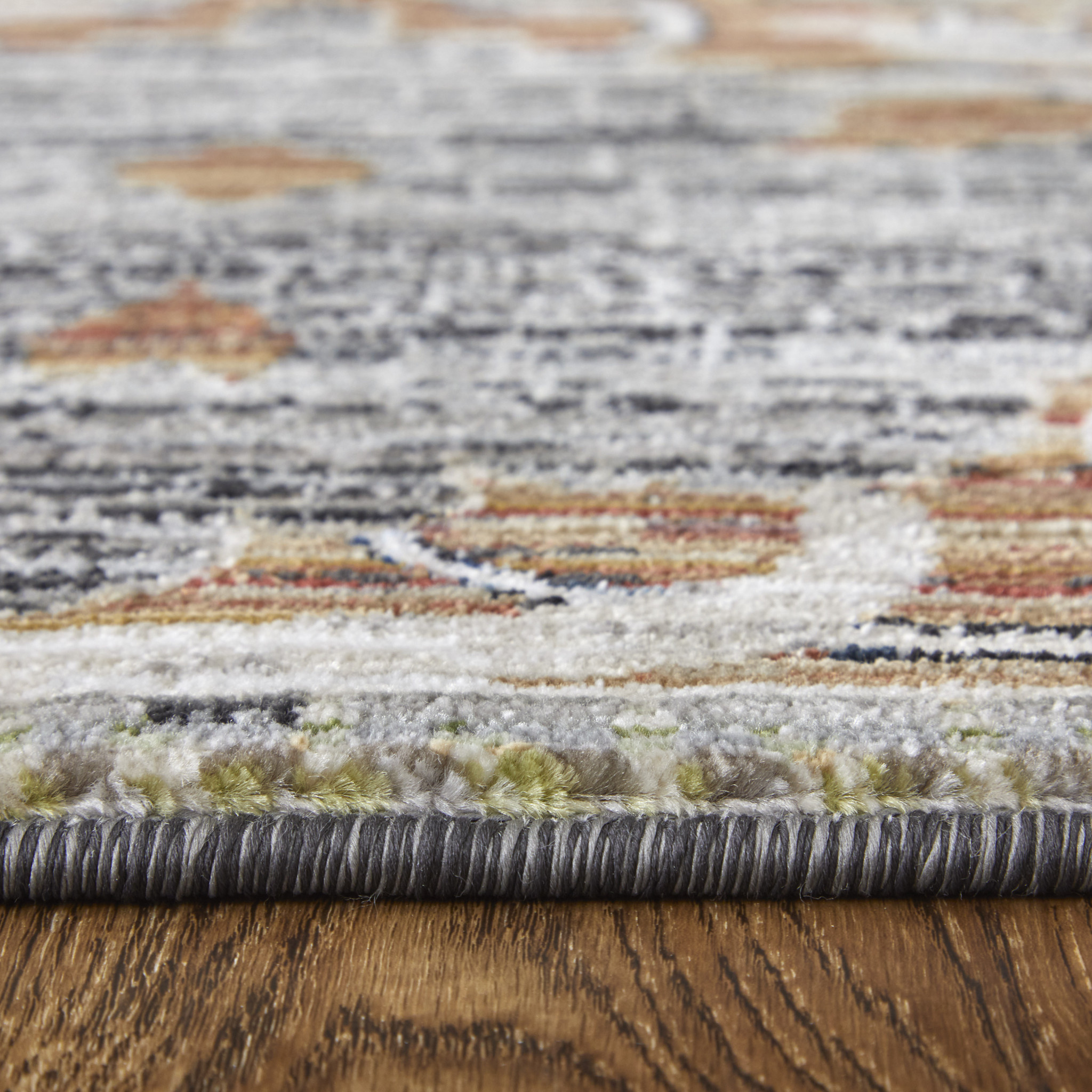 2" X 3" Gray Black and Red Ikat Power Loom Area Rug