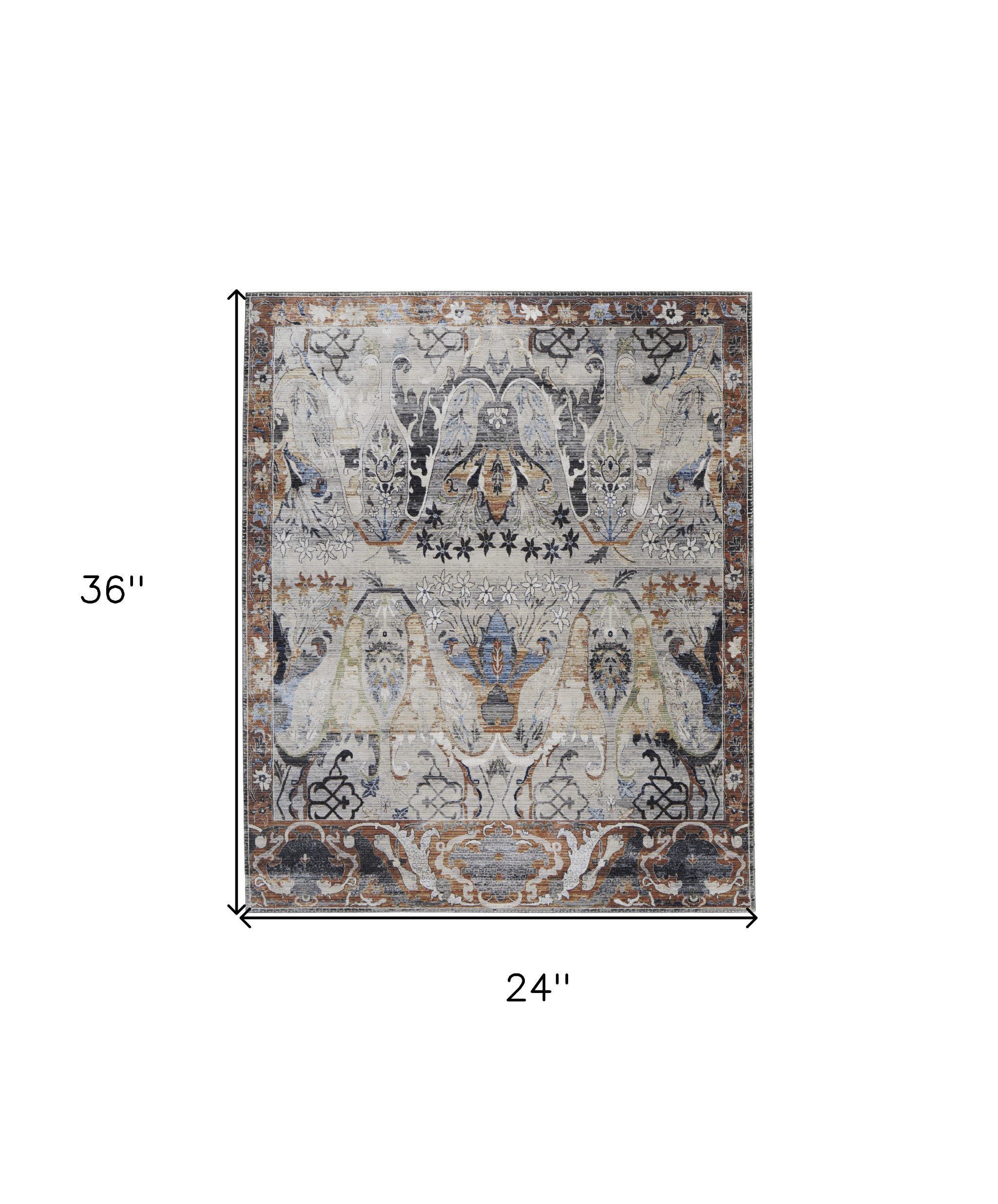 2" X 3" Gray Black and Red Ikat Power Loom Area Rug