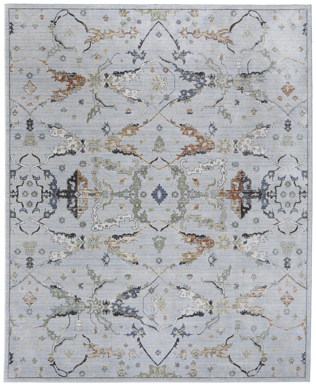 5" X 8" Gray Blue and Green Floral Power Loom Area Rug