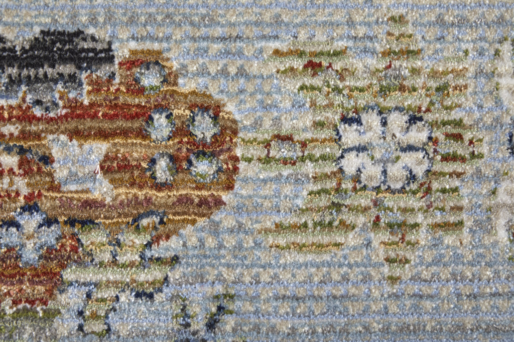 5" X 8" Gray Blue and Green Floral Power Loom Area Rug