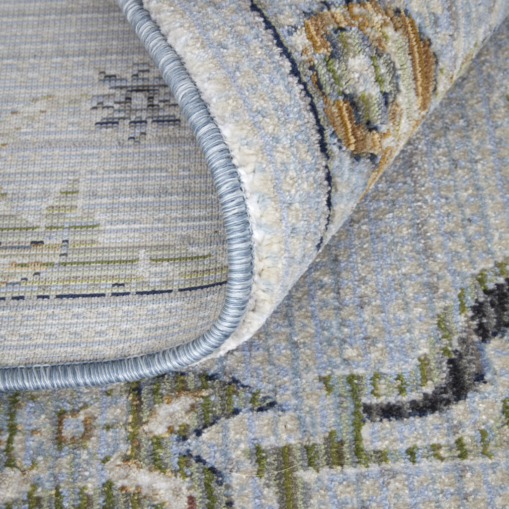 5" X 8" Gray Blue and Green Floral Power Loom Area Rug