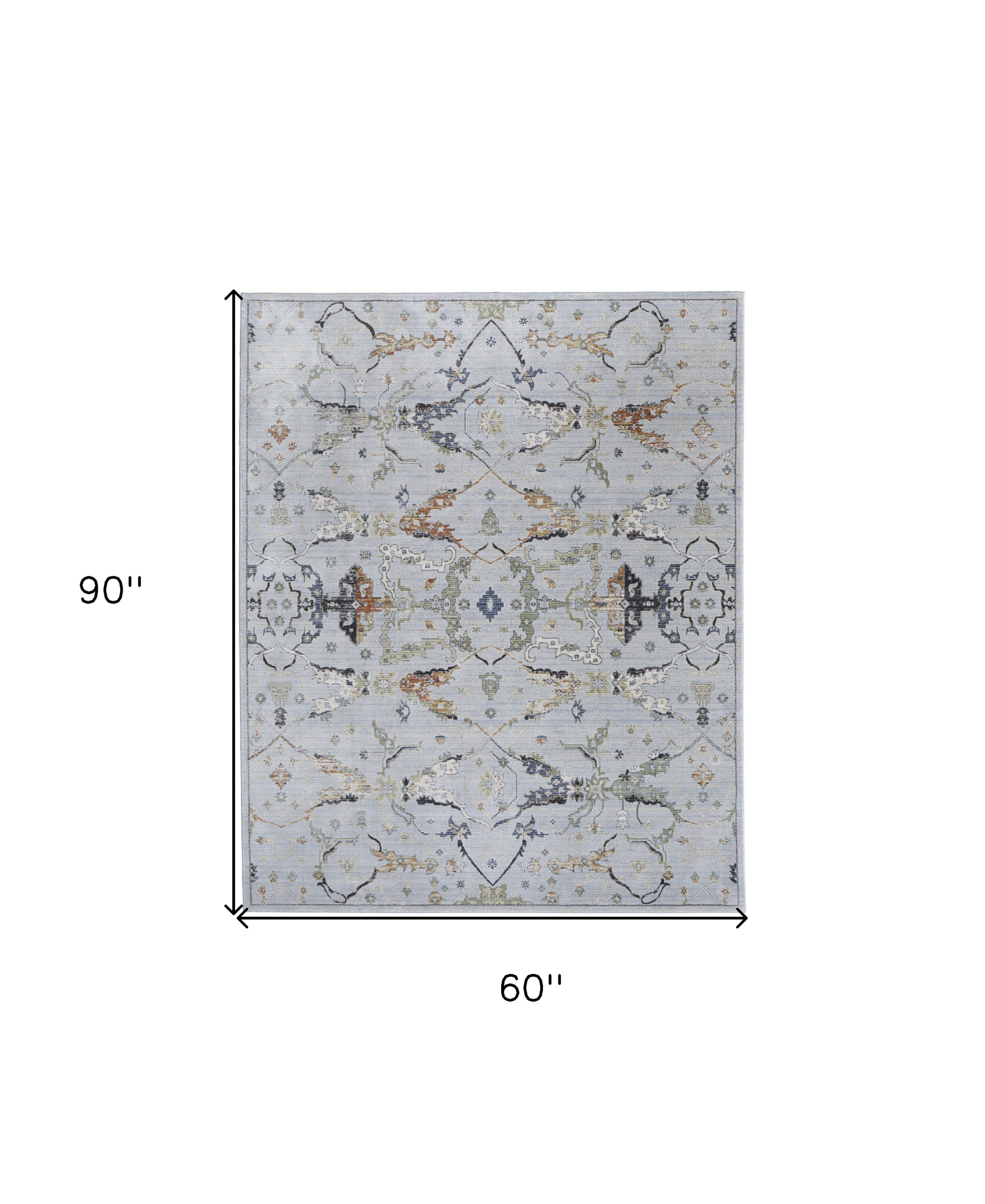 5" X 8" Gray Blue and Green Floral Power Loom Area Rug
