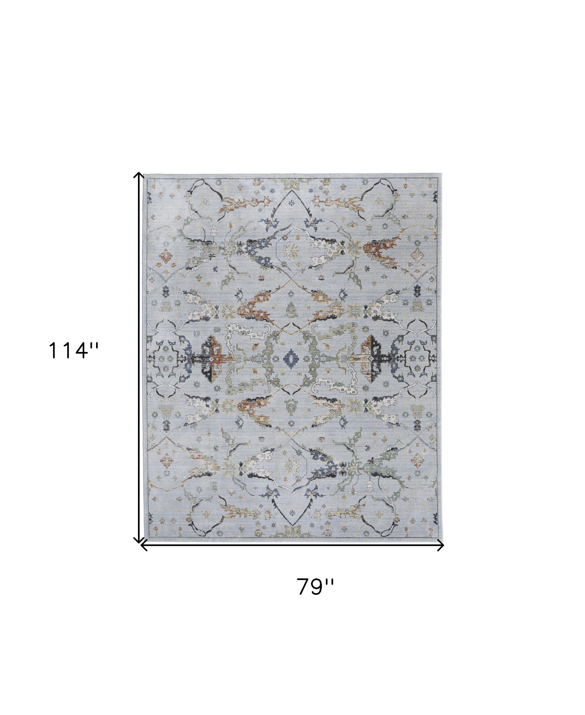 7" X 10" Gray Blue and Green Floral Power Loom Area Rug