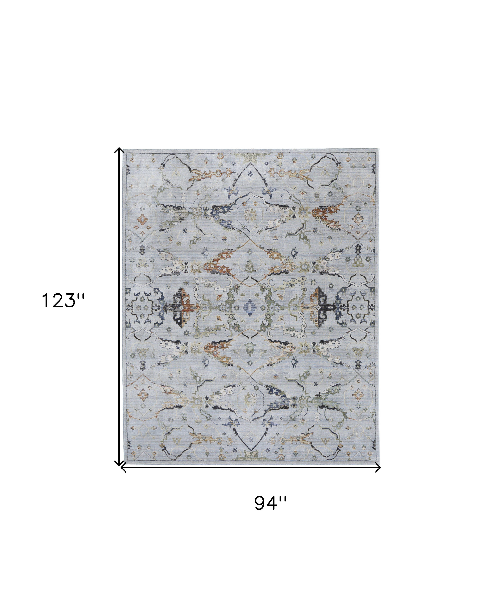 8" X 10" Gray Blue and Green Floral Power Loom Area Rug