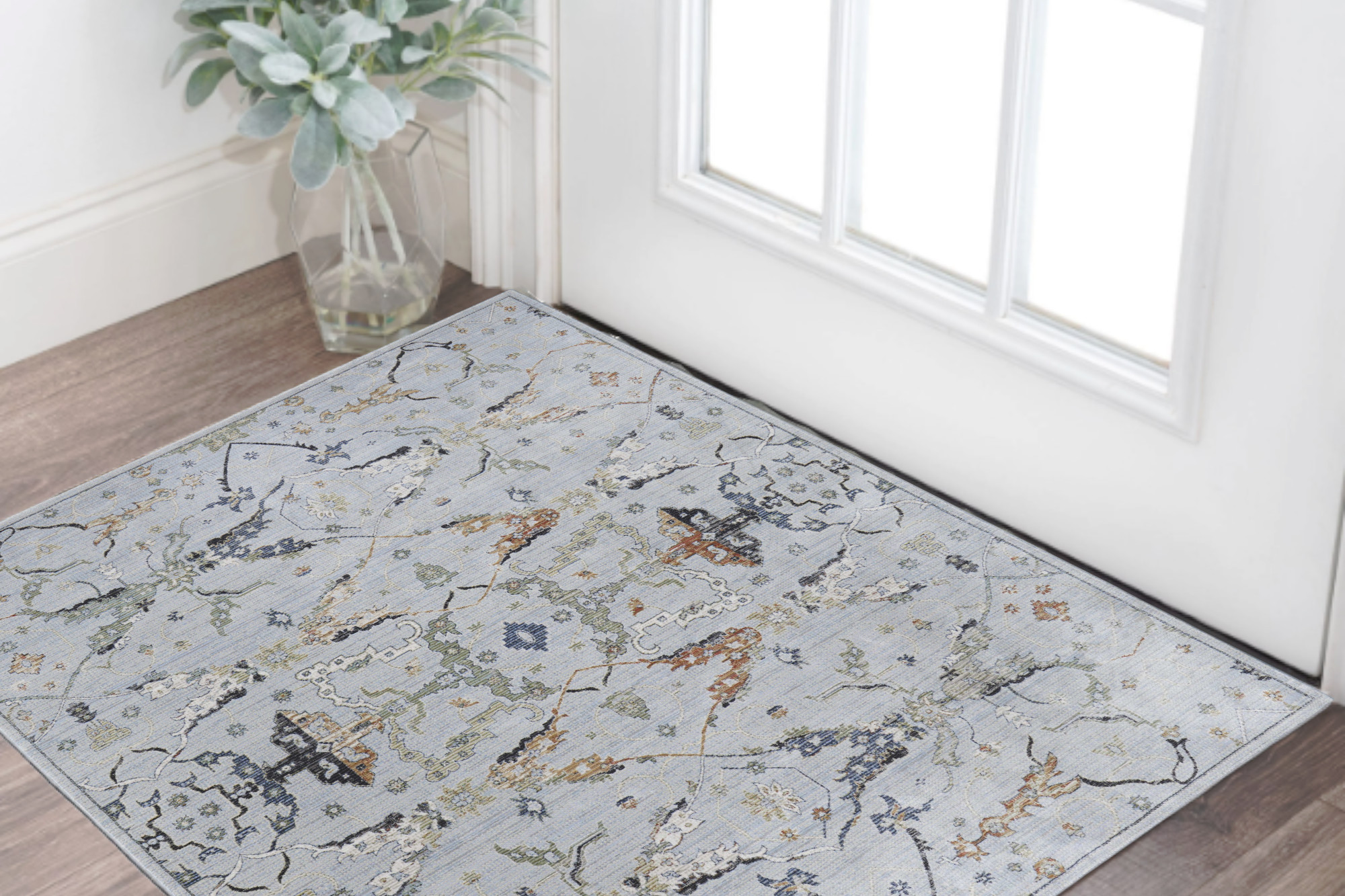 2" X 3" Gray Blue and Green Floral Power Loom Area Rug