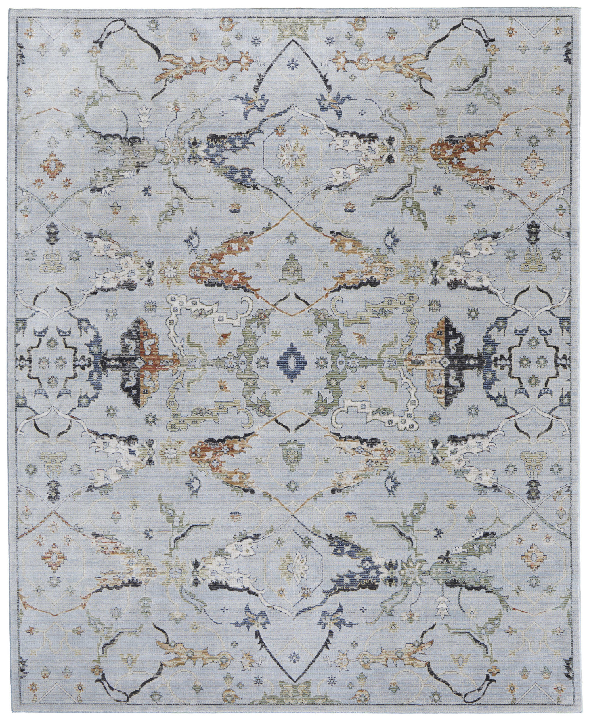 2" X 3" Gray Blue and Green Floral Power Loom Area Rug