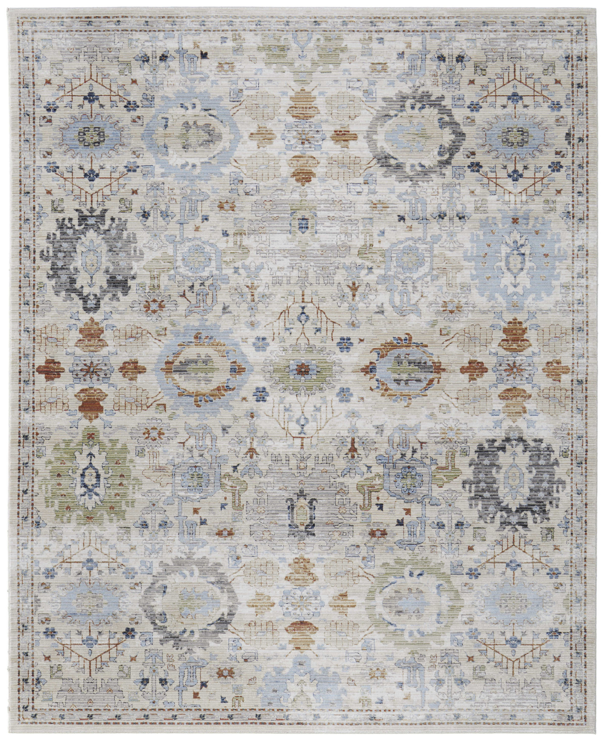 5" X 8" Ivory Red and Blue Floral Power Loom Area Rug