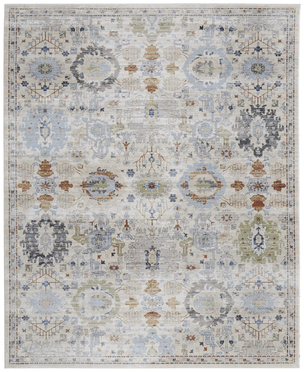 5" X 8" Ivory Red and Blue Floral Power Loom Area Rug