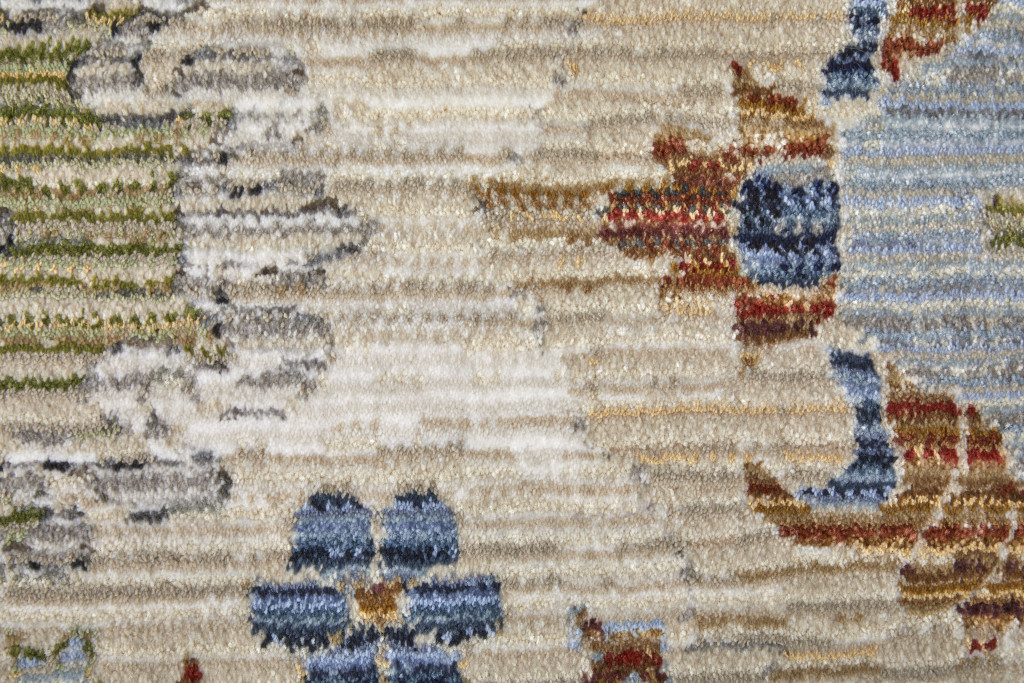 8" X 10" Ivory Red and Blue Floral Power Loom Area Rug