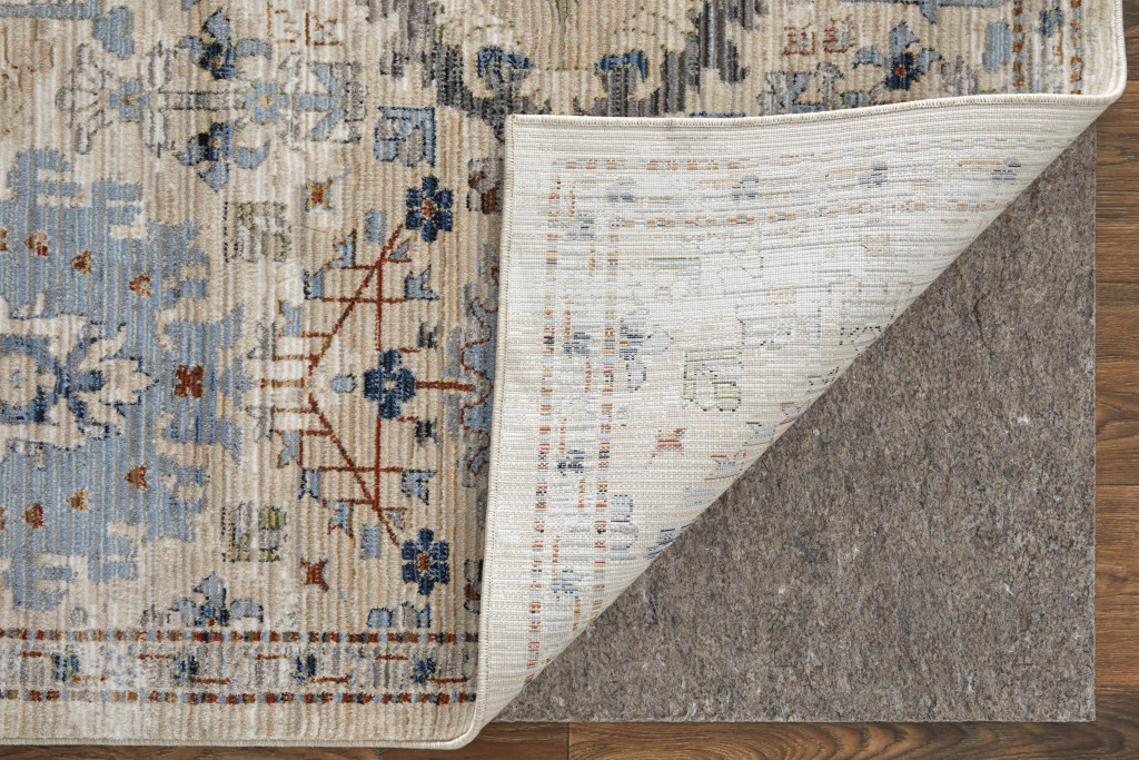9" X 13" Ivory Red and Blue Floral Power Loom Area Rug