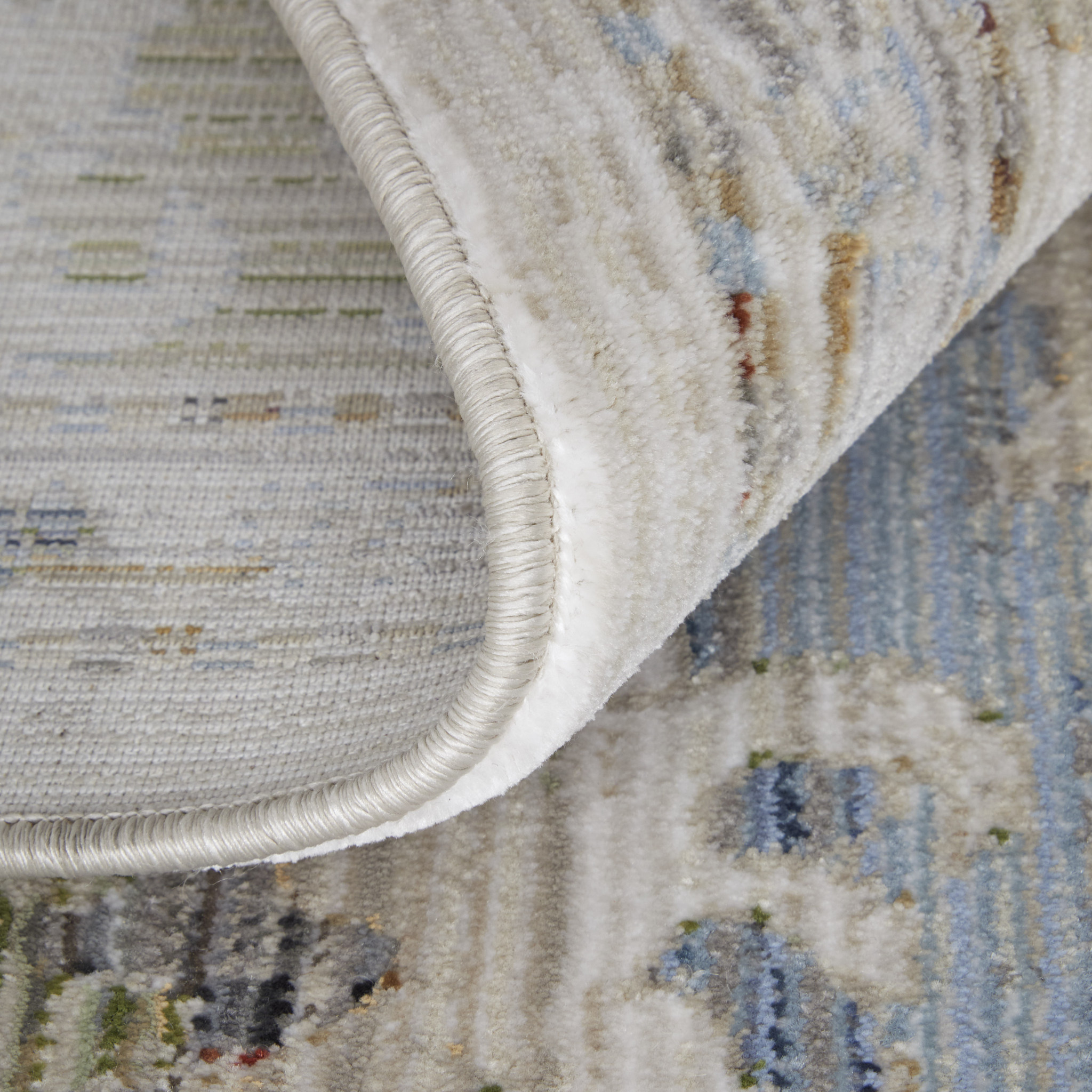 9" X 13" Ivory Red and Blue Floral Power Loom Area Rug