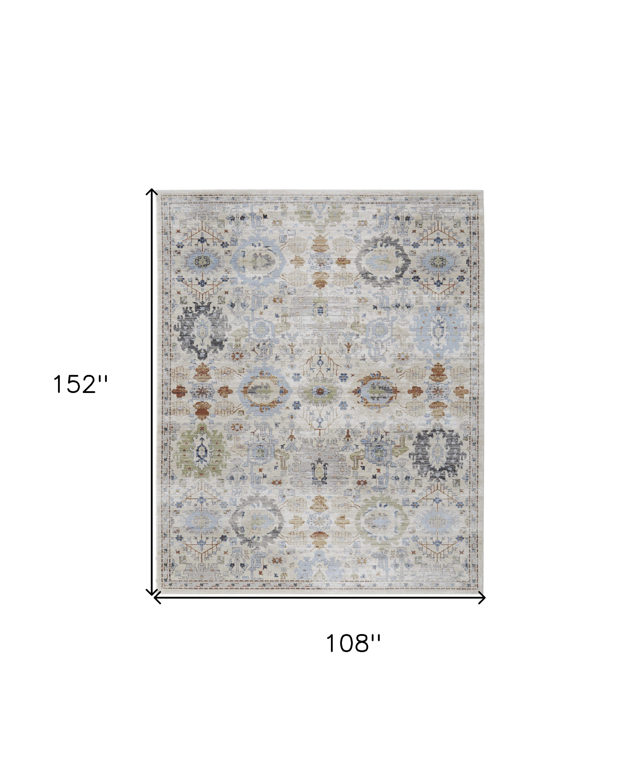 9" X 13" Ivory Red and Blue Floral Power Loom Area Rug