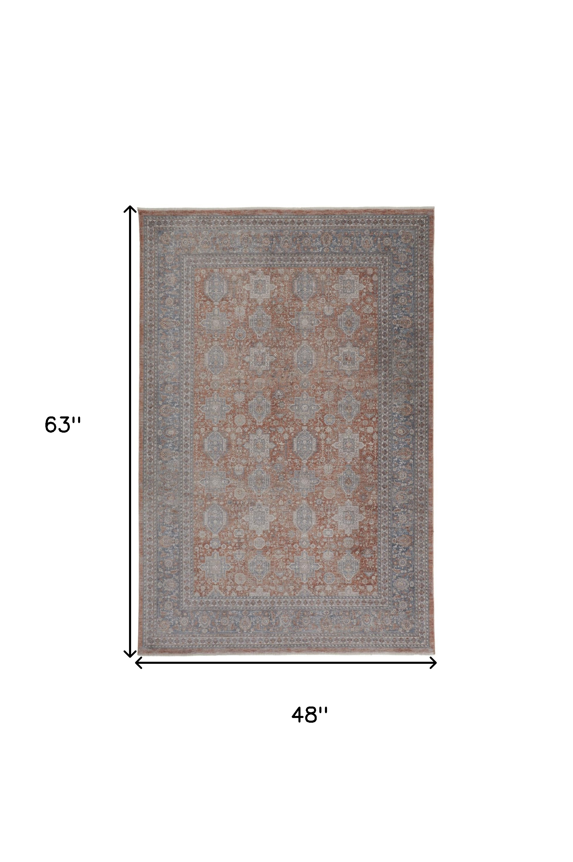 4" X 5" Blue and Red Oriental Power Loom Worn Faded Area Rug With Fringe