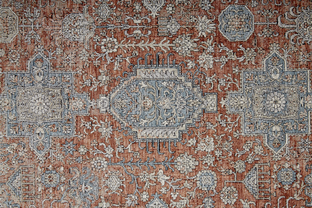 12" Blue and Red Oriental Power Loom Worn Faded Runner Rug With Fringe