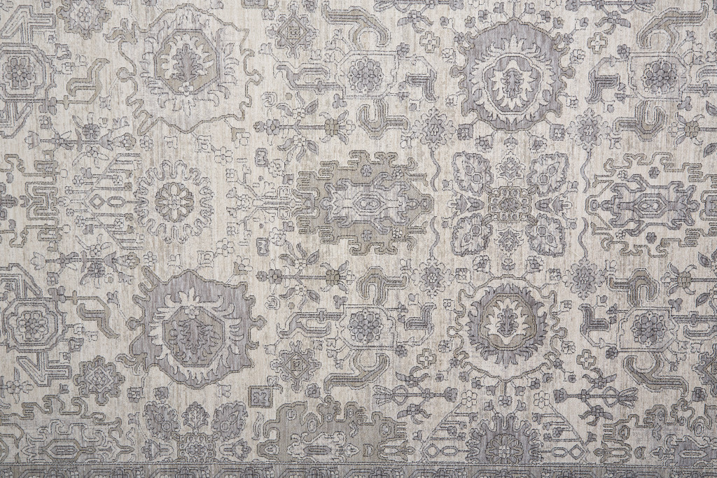 8" X 10" Gray and Ivory Oriental Power Loom Worn Faded Area Rug With Fringe