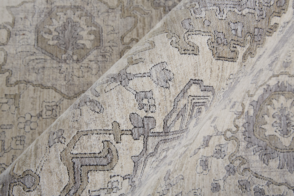 10" Gray and Ivory Oriental Power Loom Runner Rug With Fringe