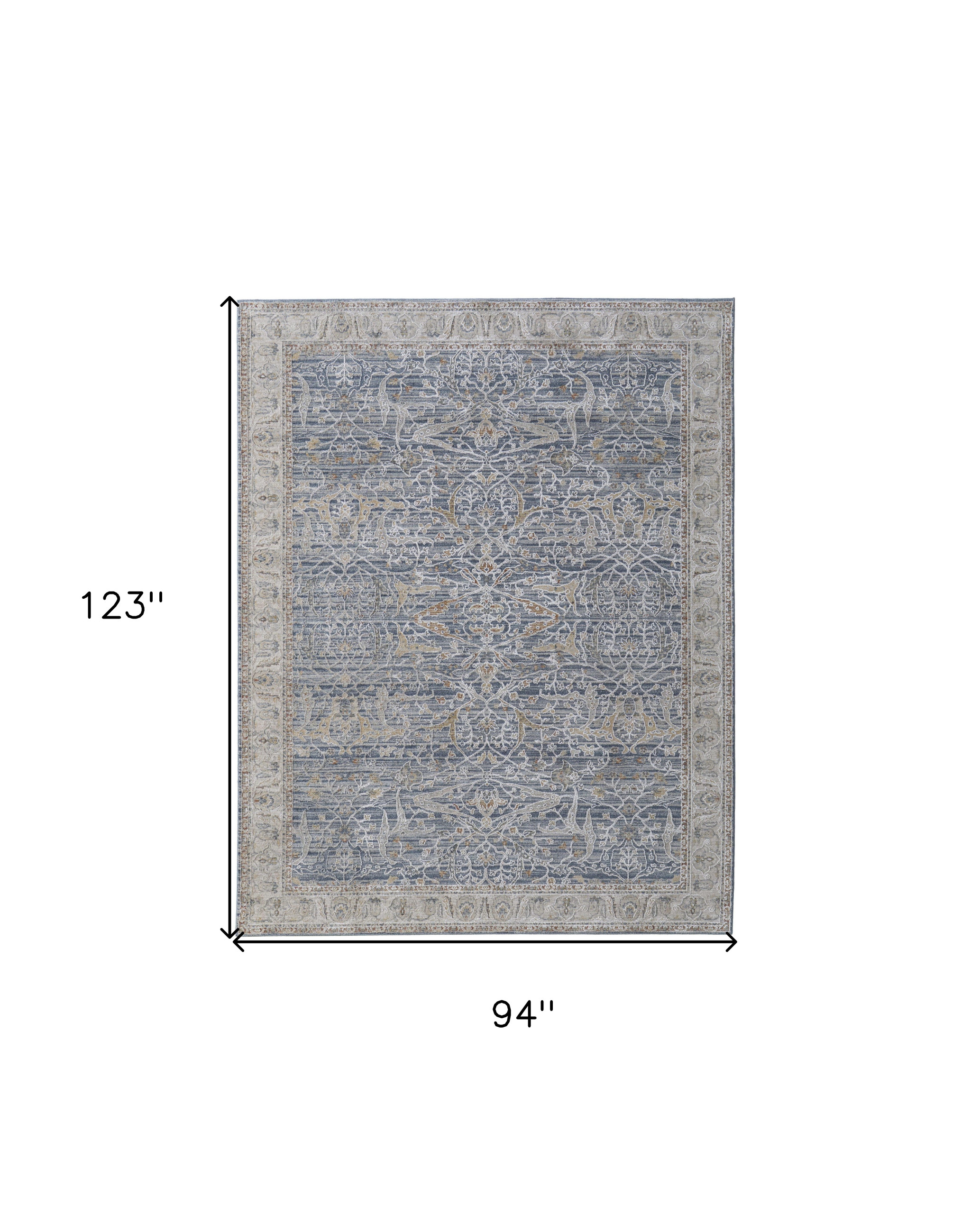 8" X 10" Taupe and Blue Ikat Power Loom Worn Faded Area Rug With Fringe