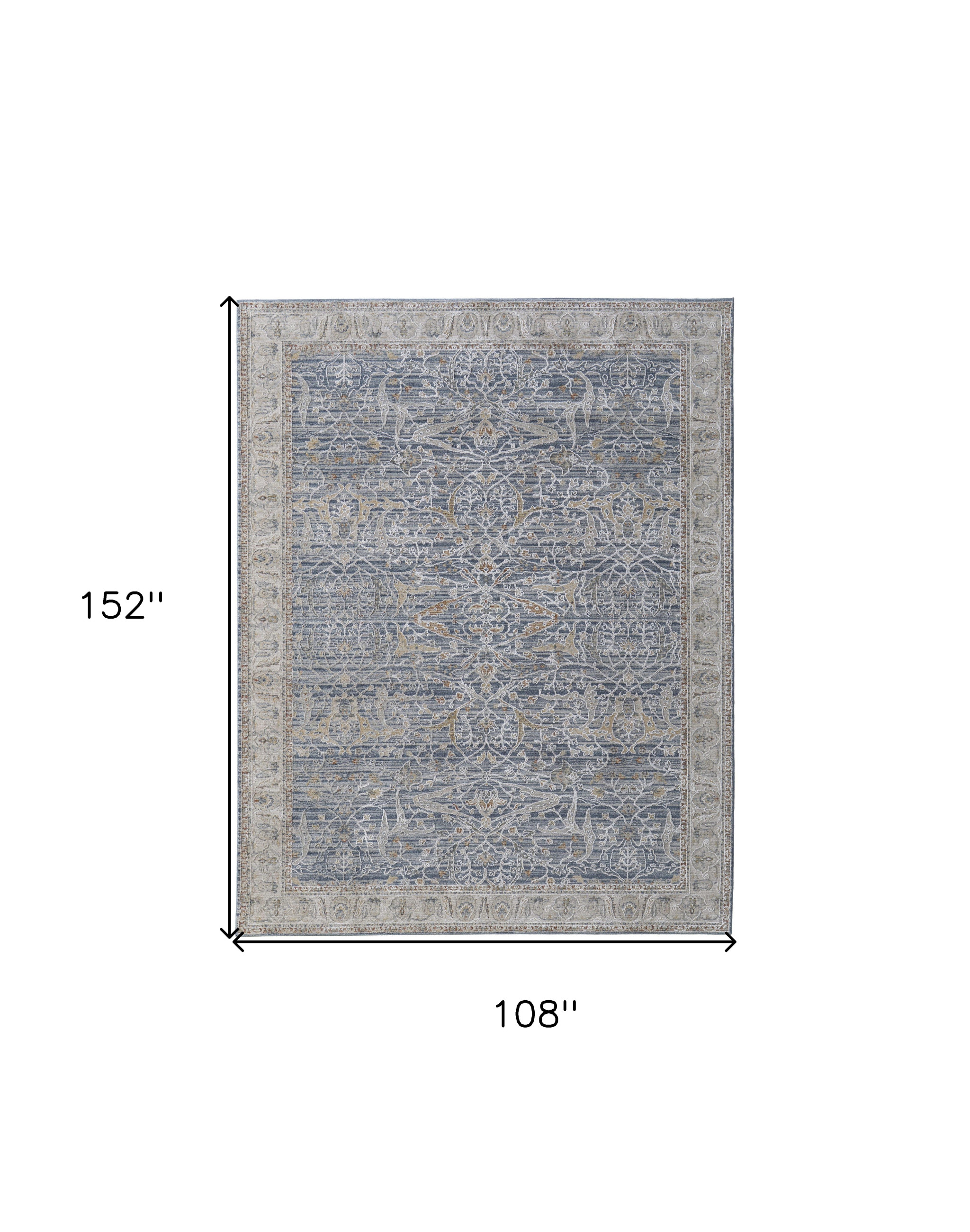 9" X 13" Taupe and Blue Ikat Power Loom Worn Faded Area Rug With Fringe