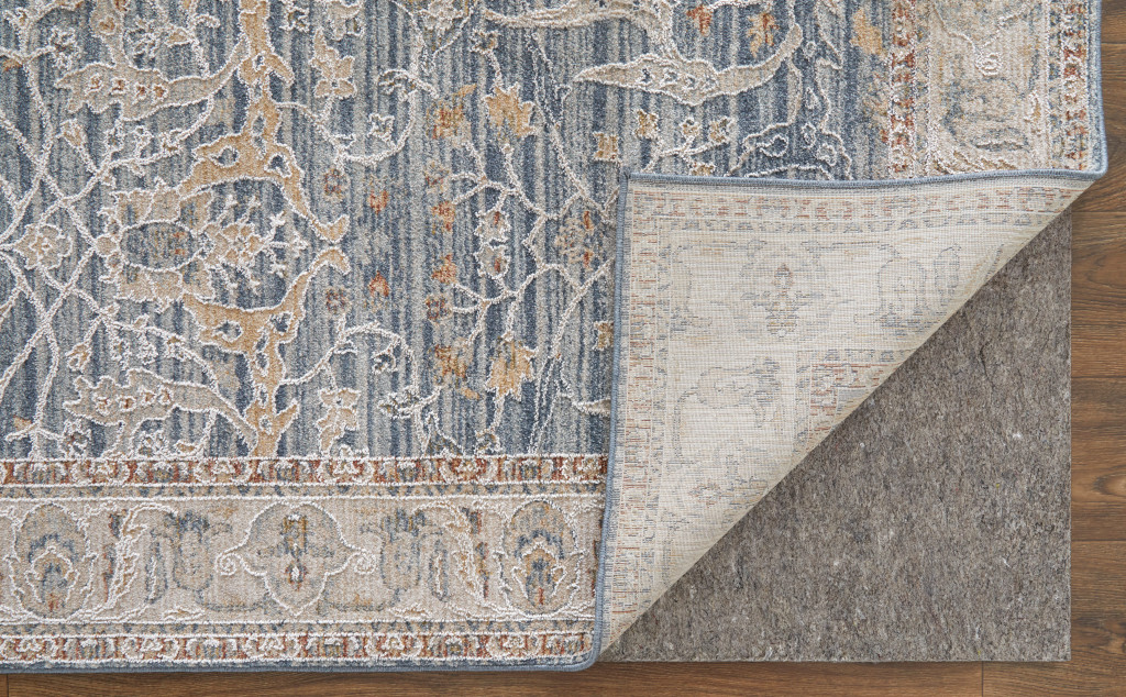 2" X 3" Taupe and Blue Ikat Power Loom Worn Faded Area Rug With Fringe