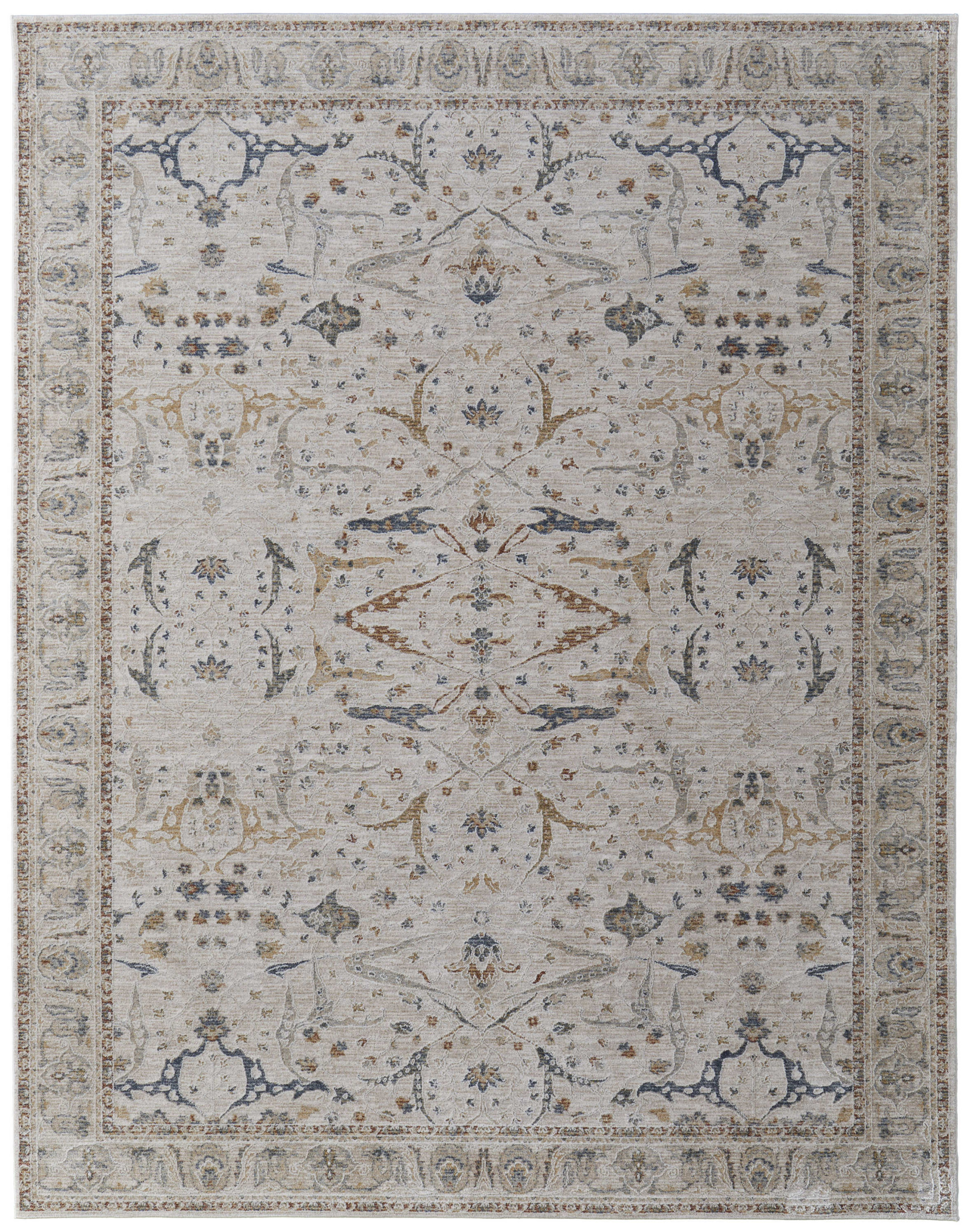 5" X 8" Gray Blue and Red Ikat Power Loom Worn Faded Area Rug With Fringe