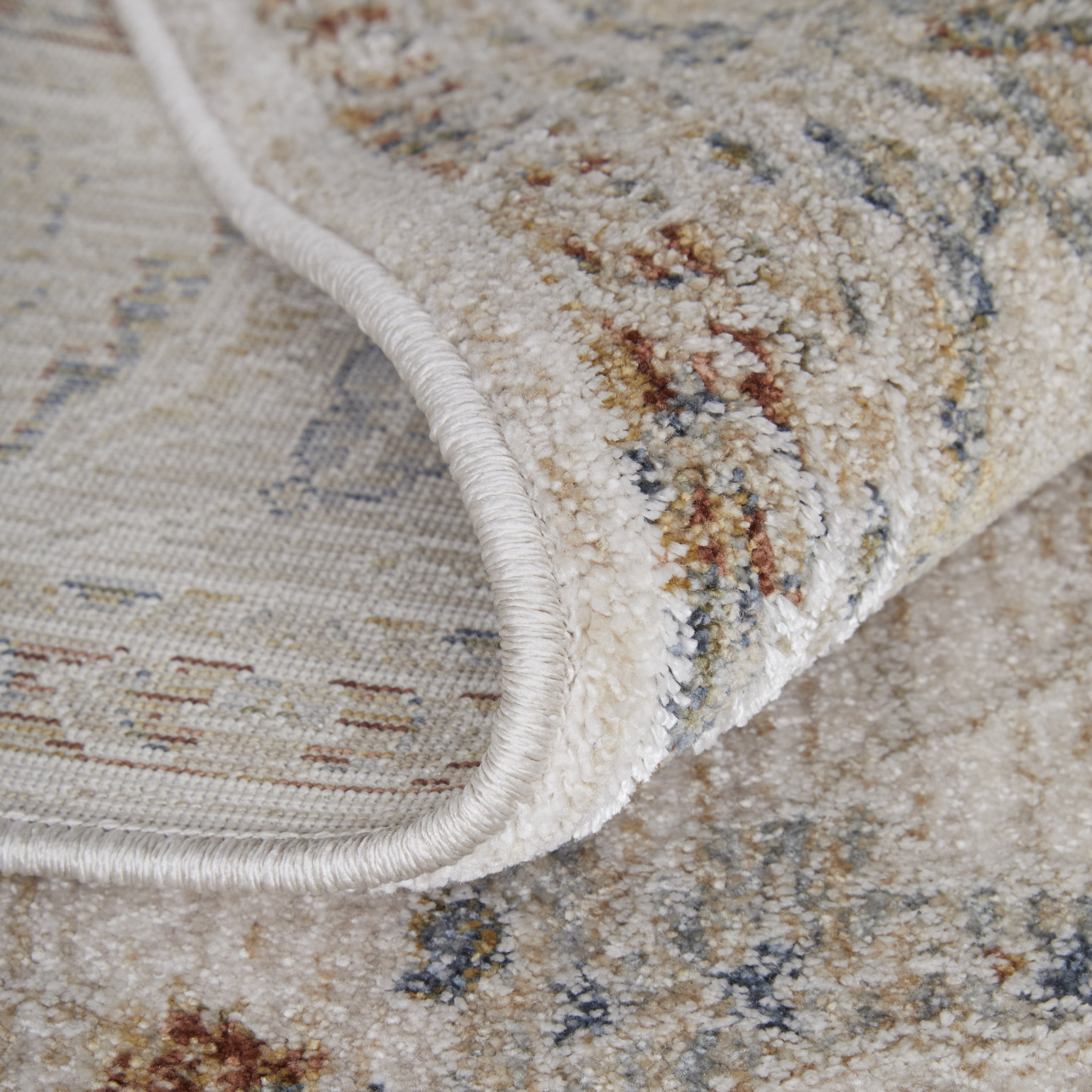 5" X 8" Gray Blue and Red Ikat Power Loom Worn Faded Area Rug With Fringe