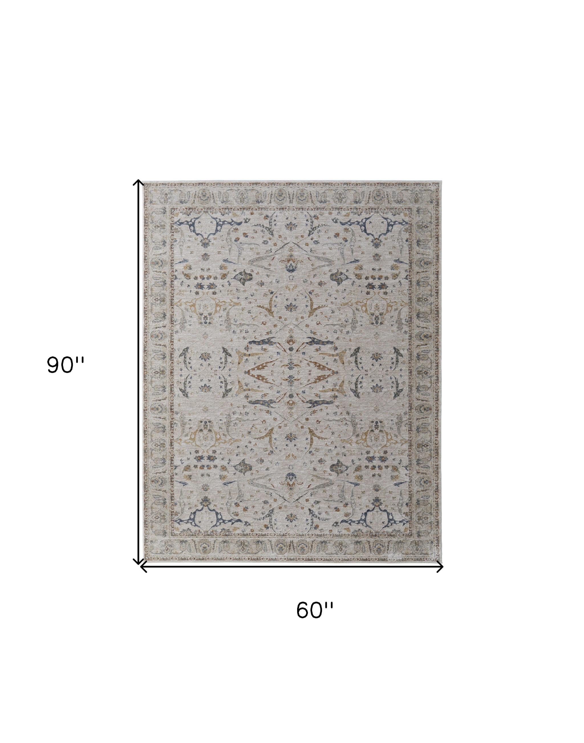 5" X 8" Gray Blue and Red Ikat Power Loom Worn Faded Area Rug With Fringe