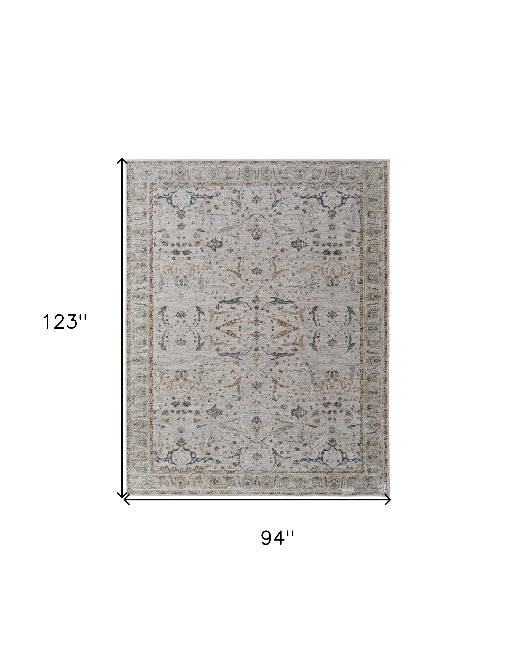 8" X 10" Gray Blue and Red Ikat Power Loom Worn Faded Area Rug With Fringe