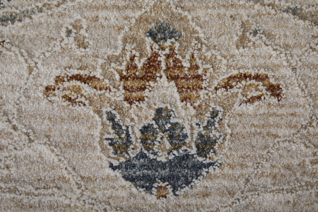 9" X 13" Gray Blue and Red Ikat Power Loom Worn Faded Area Rug With Fringe