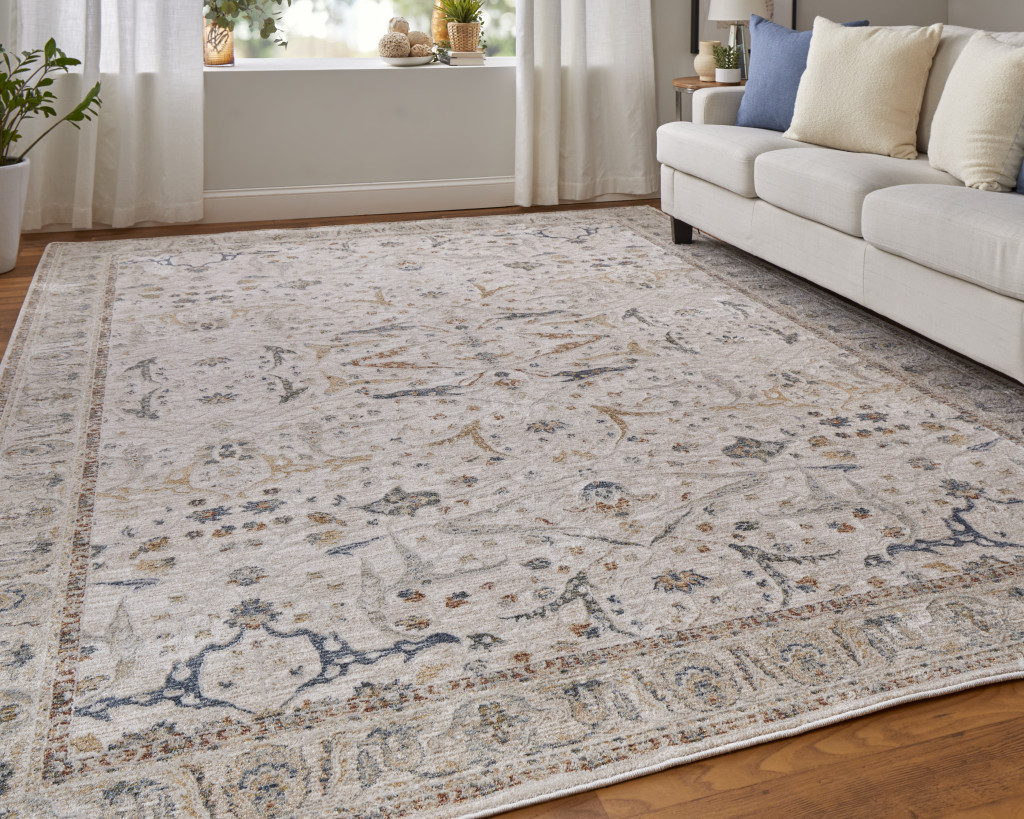 2" X 3" Gray Blue and Red Ikat Power Loom Worn Faded Area Rug With Fringe