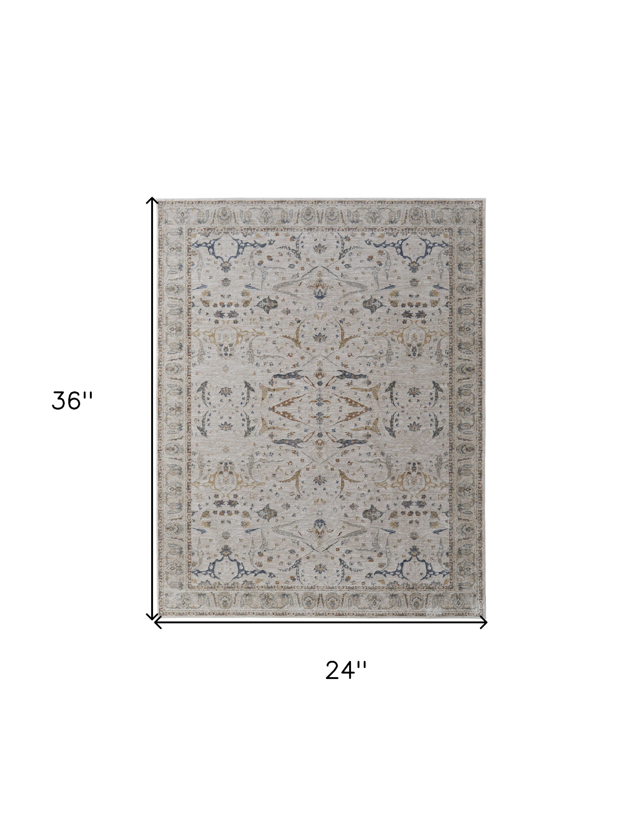 2" X 3" Gray Blue and Red Ikat Power Loom Worn Faded Area Rug With Fringe