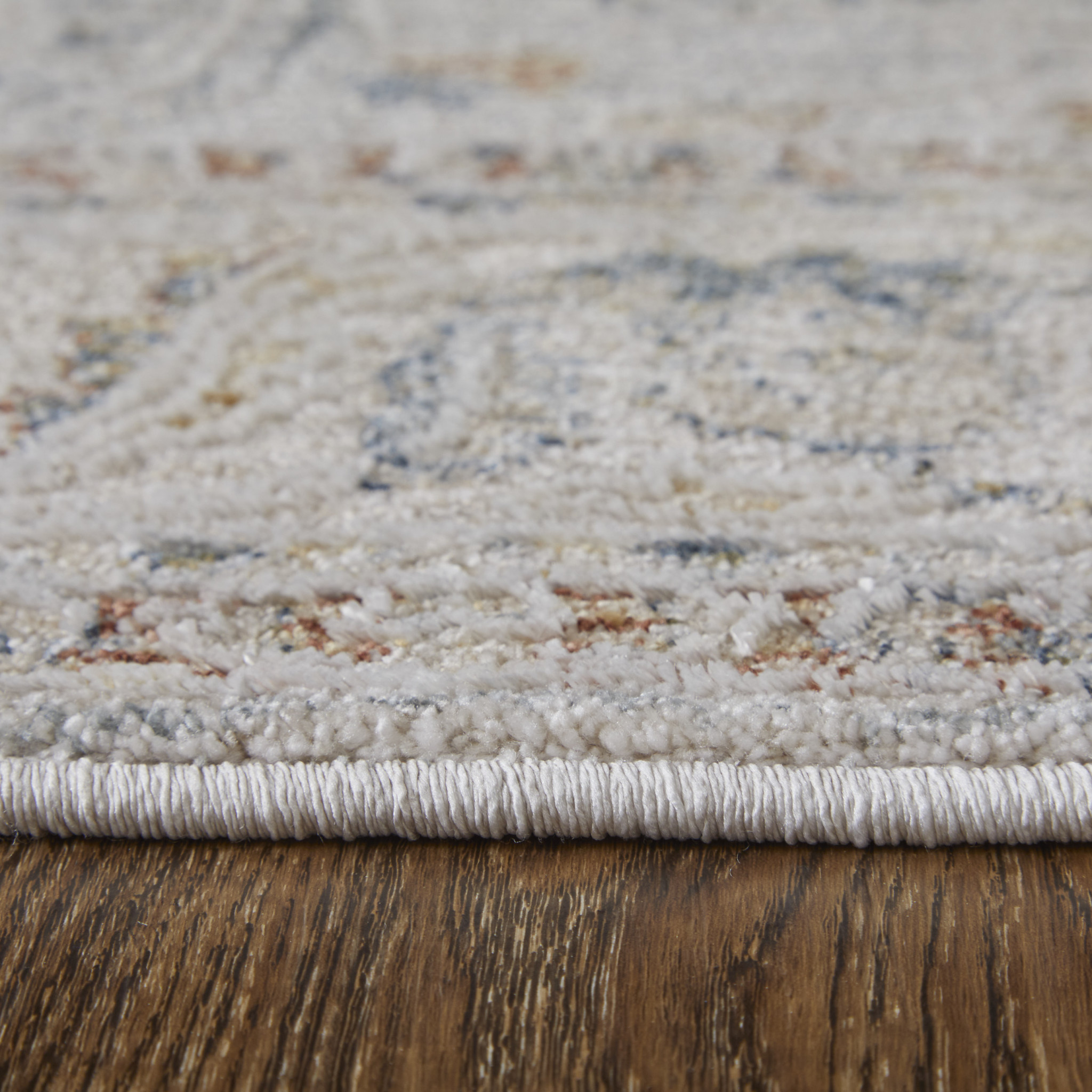 5" X 8" Gray Blue and Red Ikat Power Loom Worn Faded Area Rug With Fringe