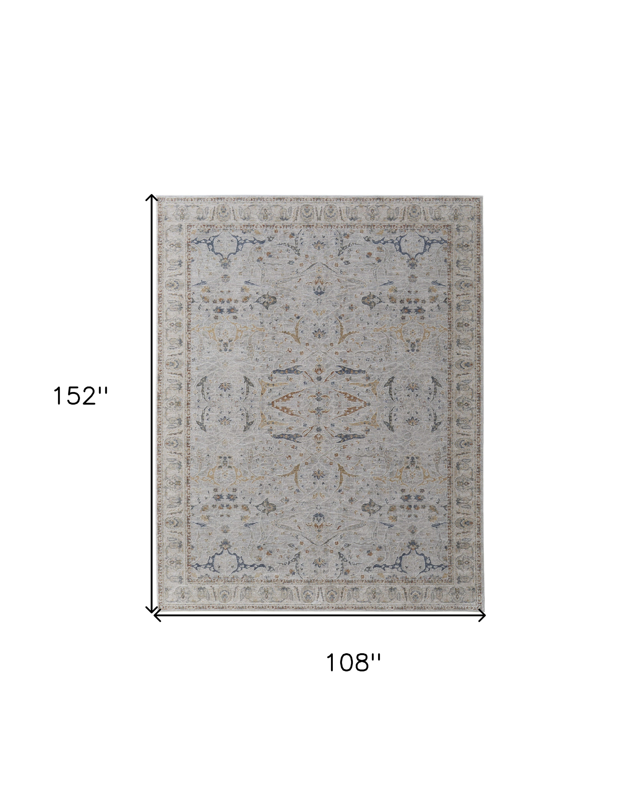 9" X 13" Gray Blue and Red Ikat Power Loom Worn Faded Area Rug With Fringe