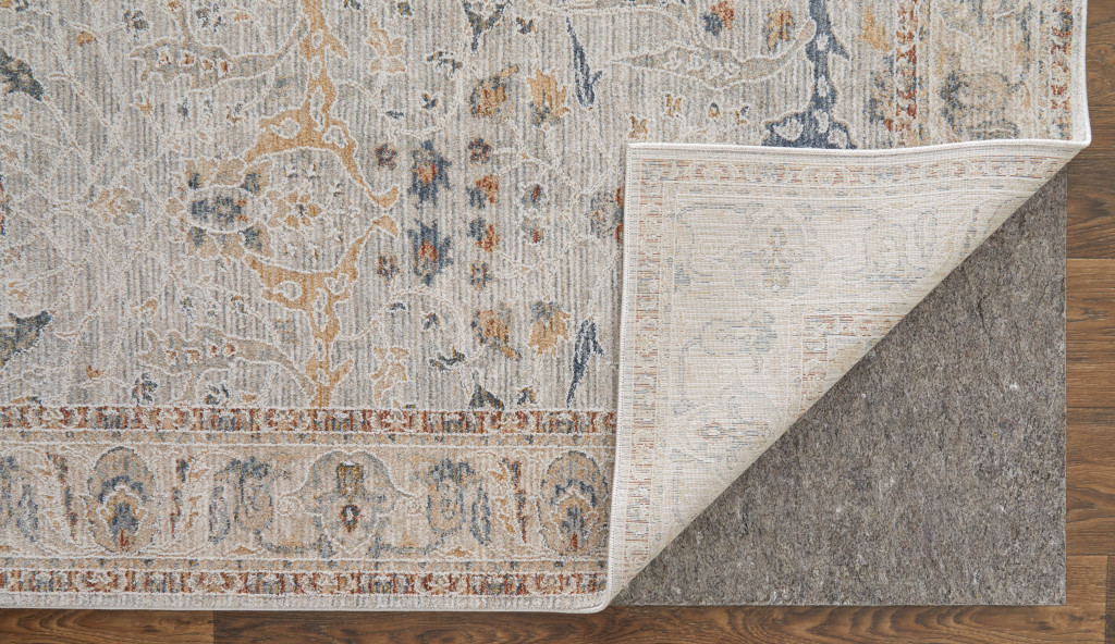 2" X 3" Ivory Taupe and Blue Ikat Power Loom Worn Faded Area Rug With Fringe