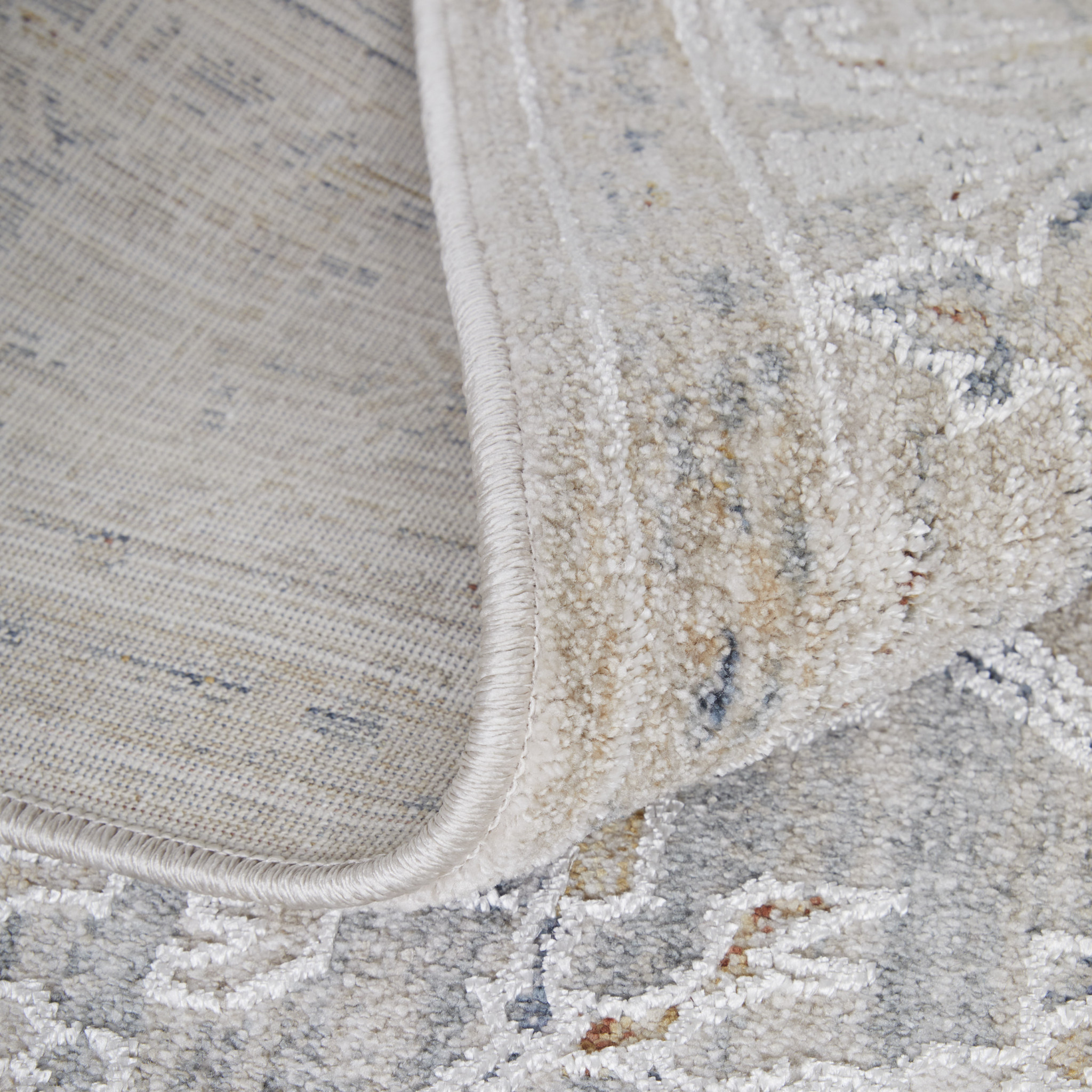 8" X 10" Ivory Taupe and Blue Oriental Power Loom Worn Faded Area Rug With Fringe