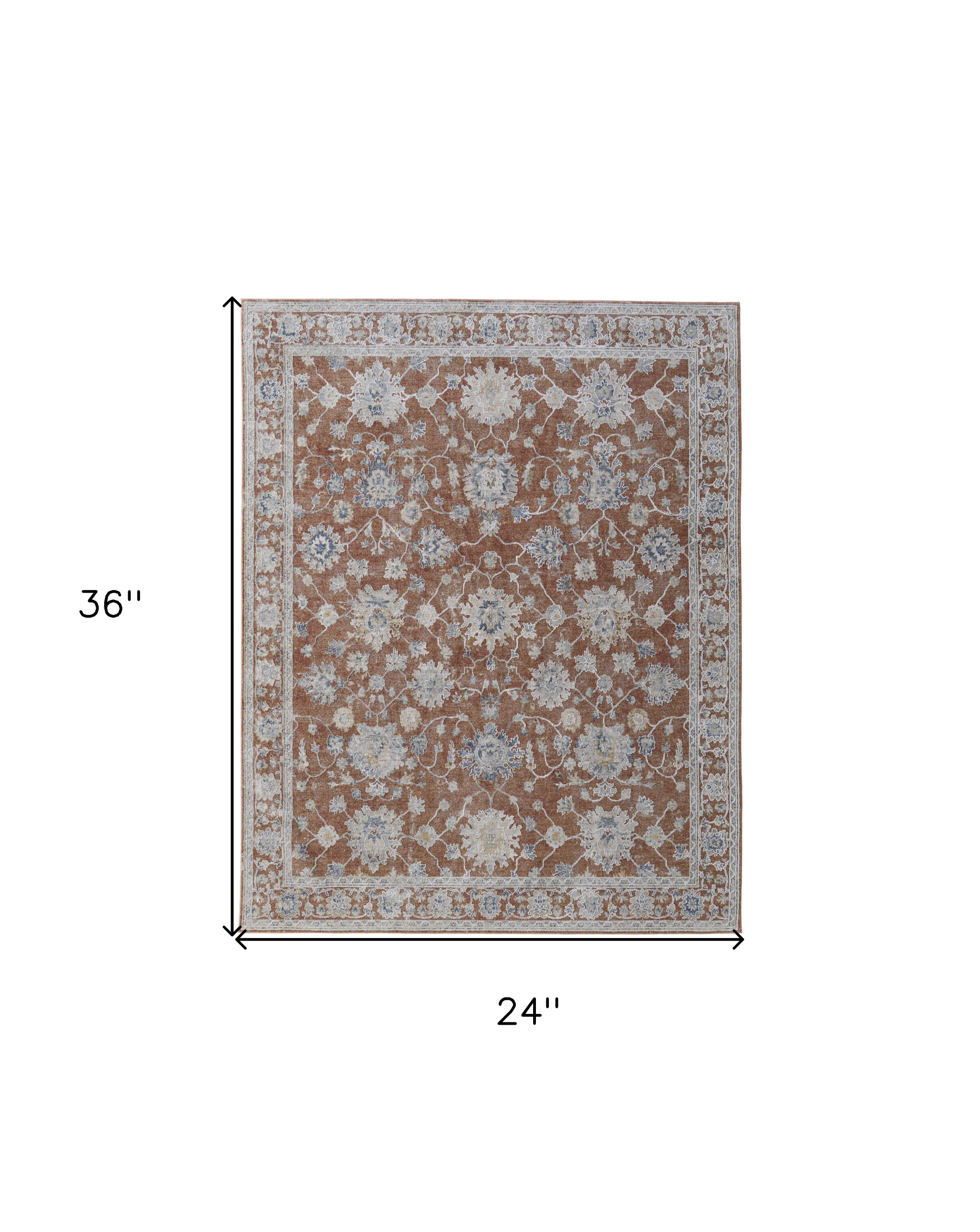 2" X 3" Red Blue and Ivory Floral Power Loom Worn Faded Area Rug With Fringe