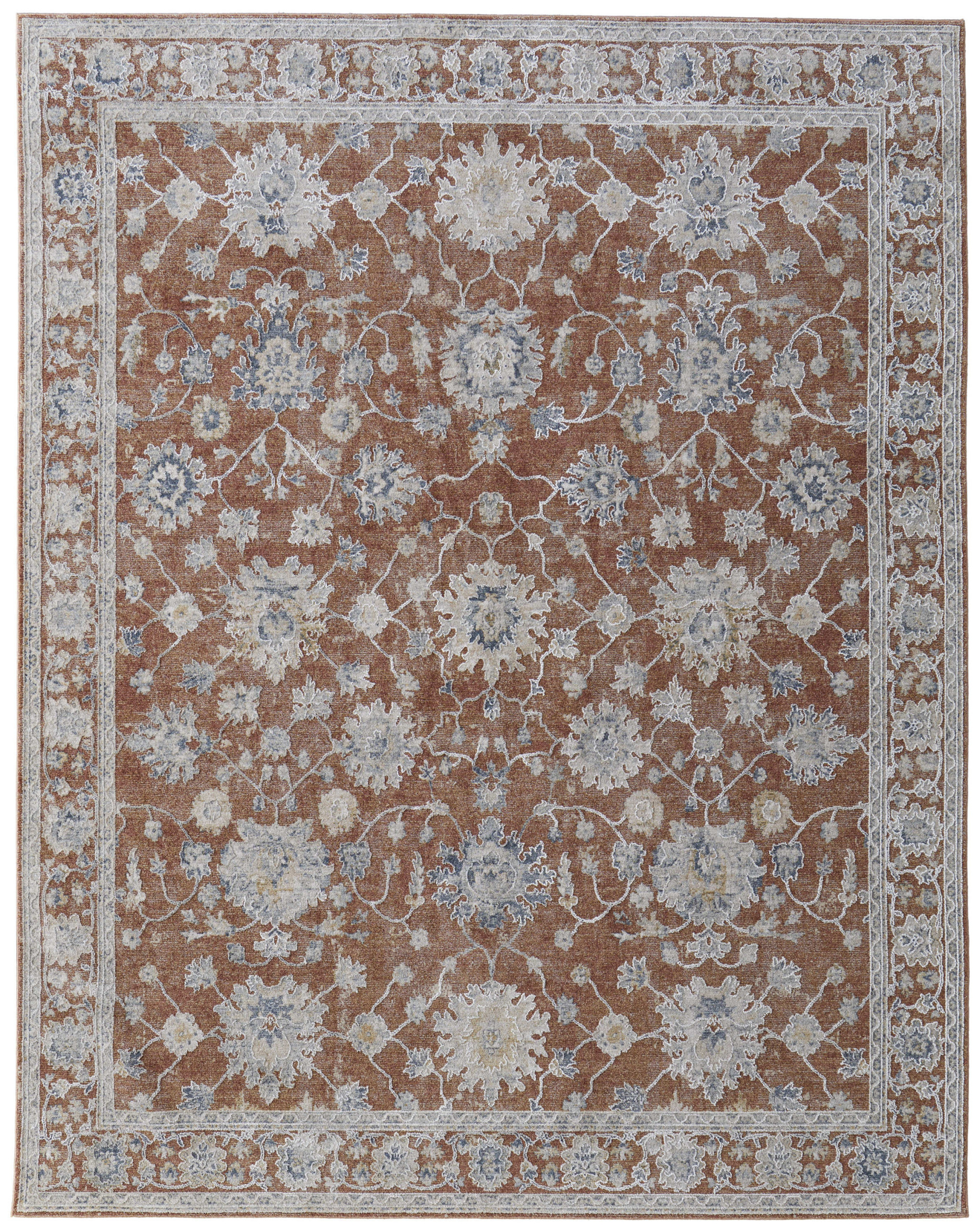 2" X 3" Red Blue and Ivory Floral Power Loom Worn Faded Area Rug With Fringe
