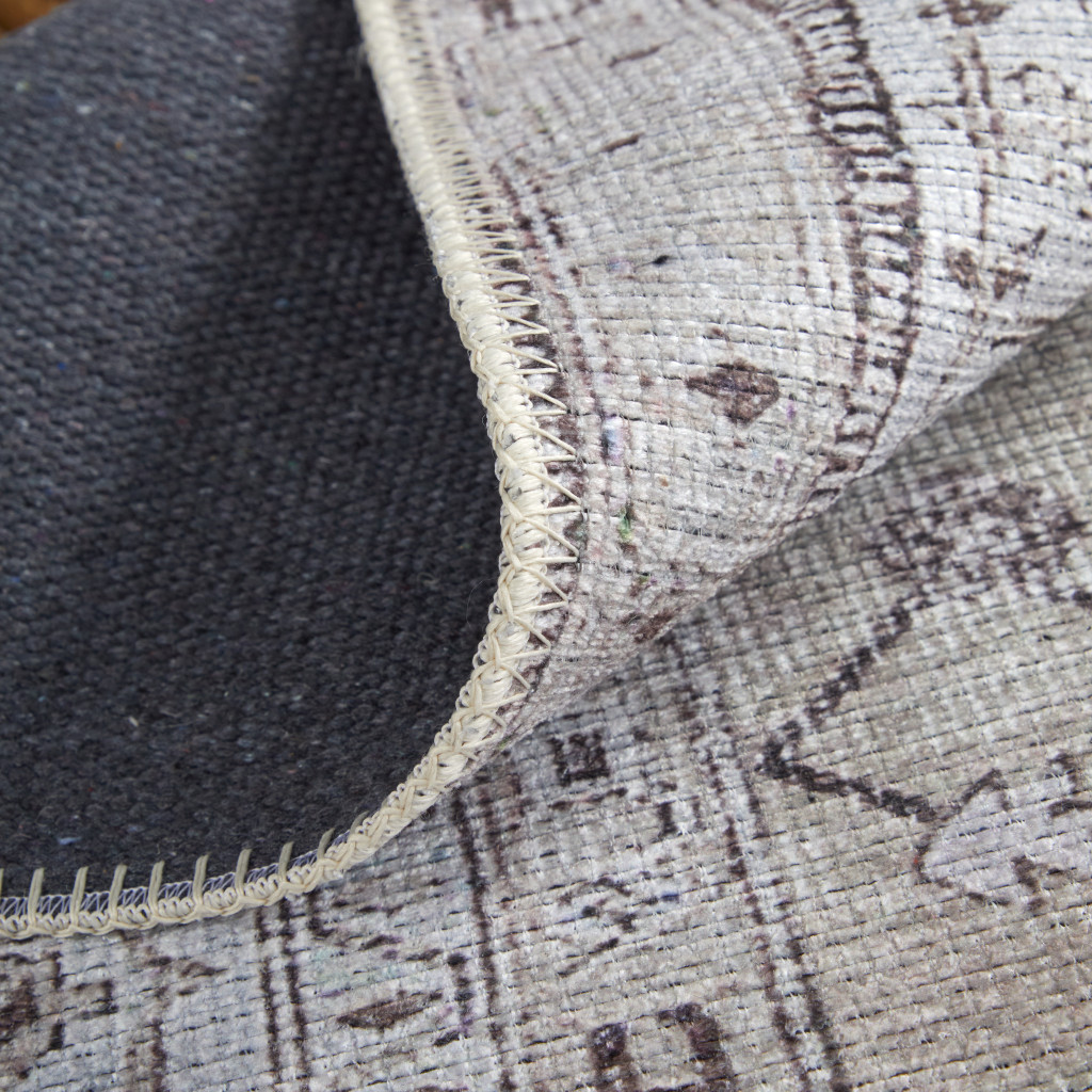 8" X 10" Gray Tan and Ivory Oriental Power Loom Worn Faded Washable Area Rug