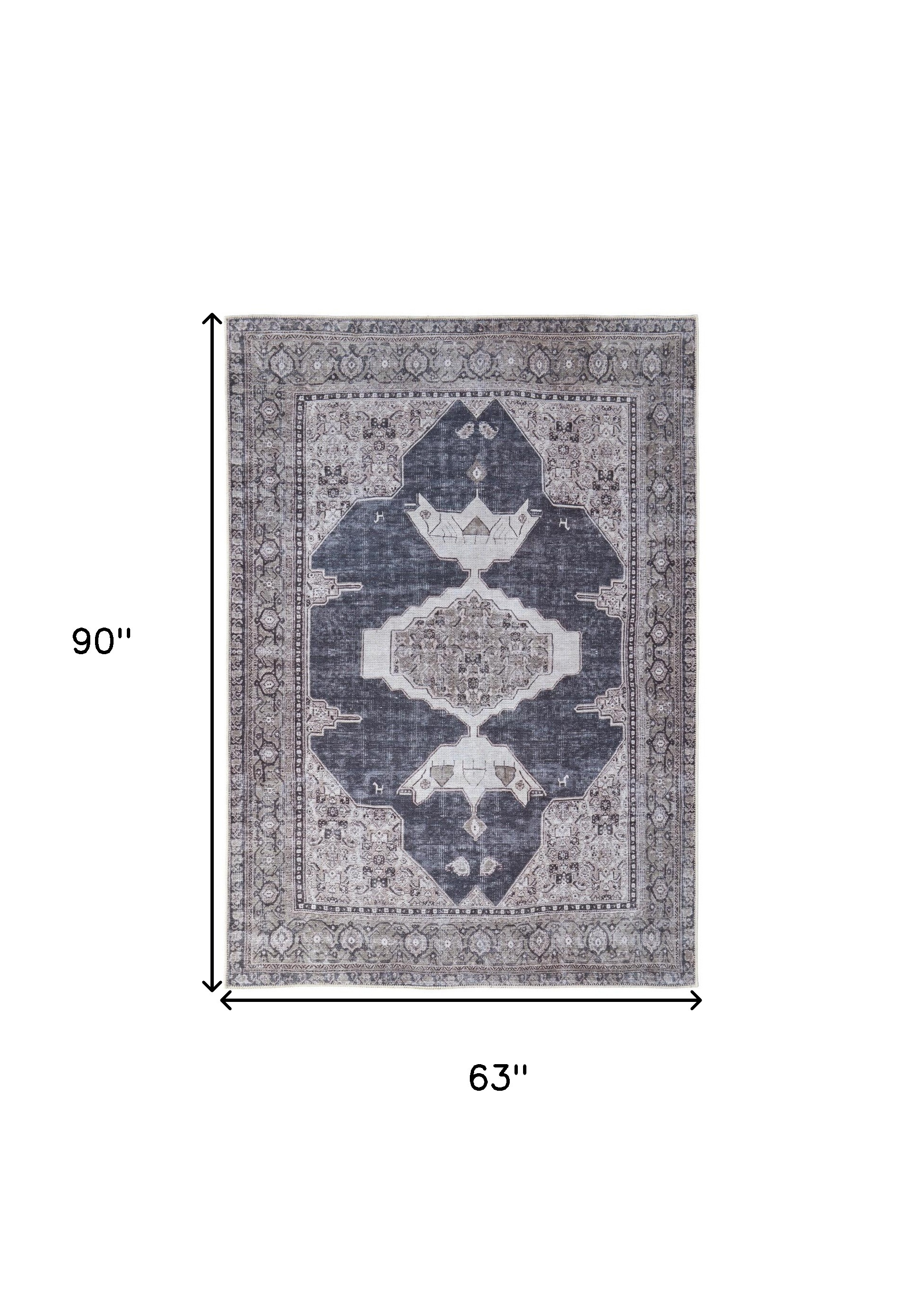 5" X 8" Gray Taupe and Ivory Oriental Power Loom Washable Area Rug