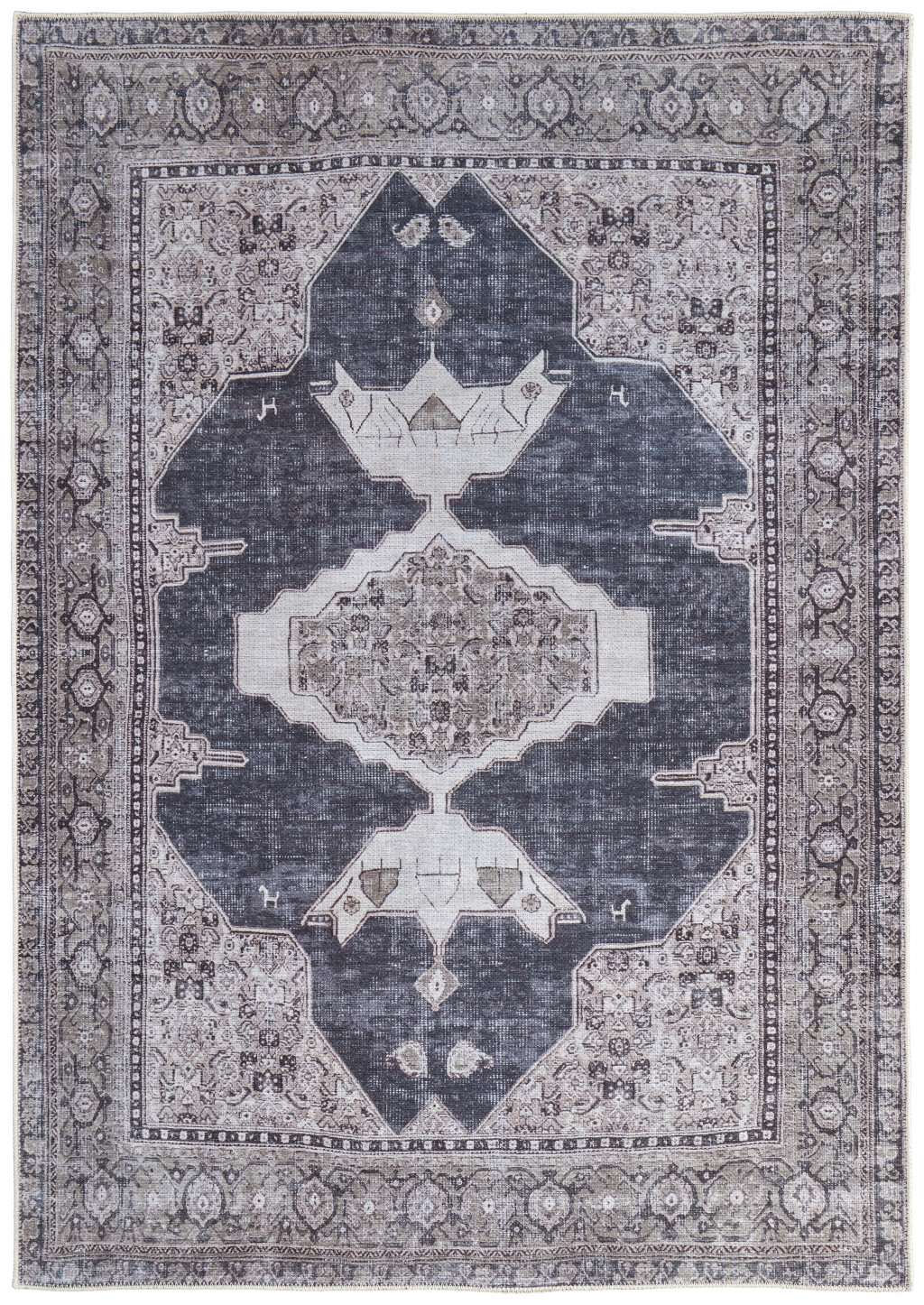 8" X 10" Gray Taupe and Ivory Oriental Power Loom Washable Area Rug