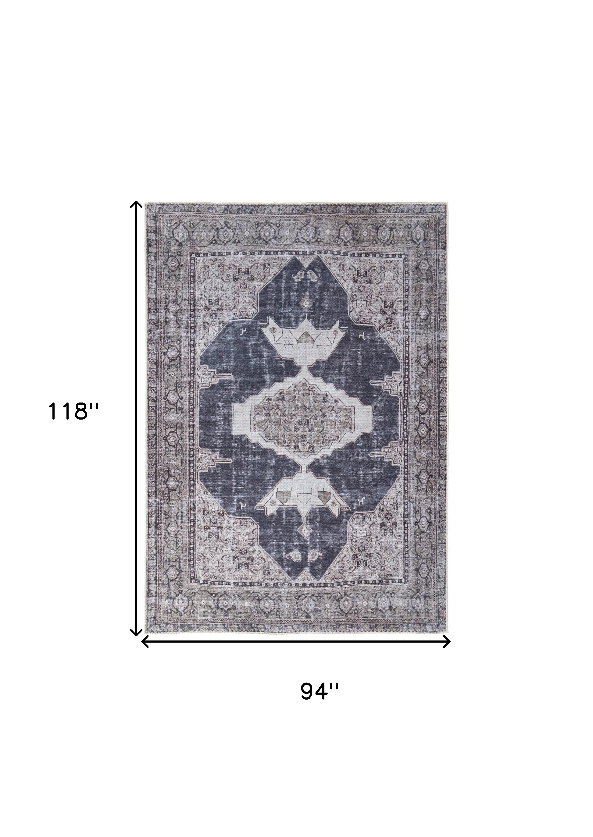 8" X 10" Gray Taupe and Ivory Oriental Power Loom Washable Area Rug
