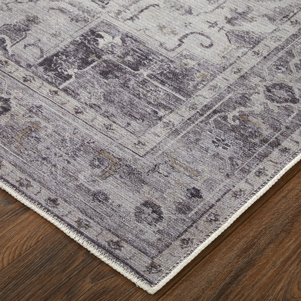 8" X 10" Gray and Ivory Oriental Power Loom Worn Faded Washable Area Rug