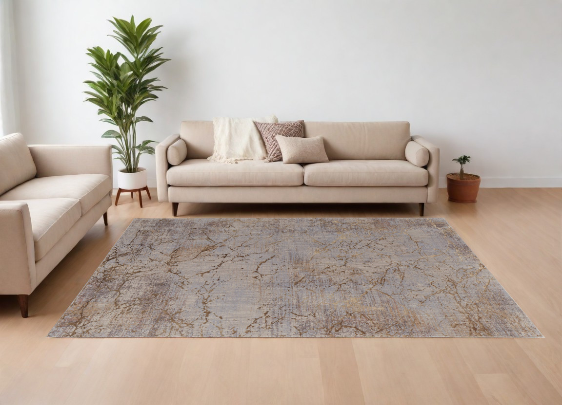 8" X 10" Brown Taupe and Tan Abstract Power Loom Area Rug