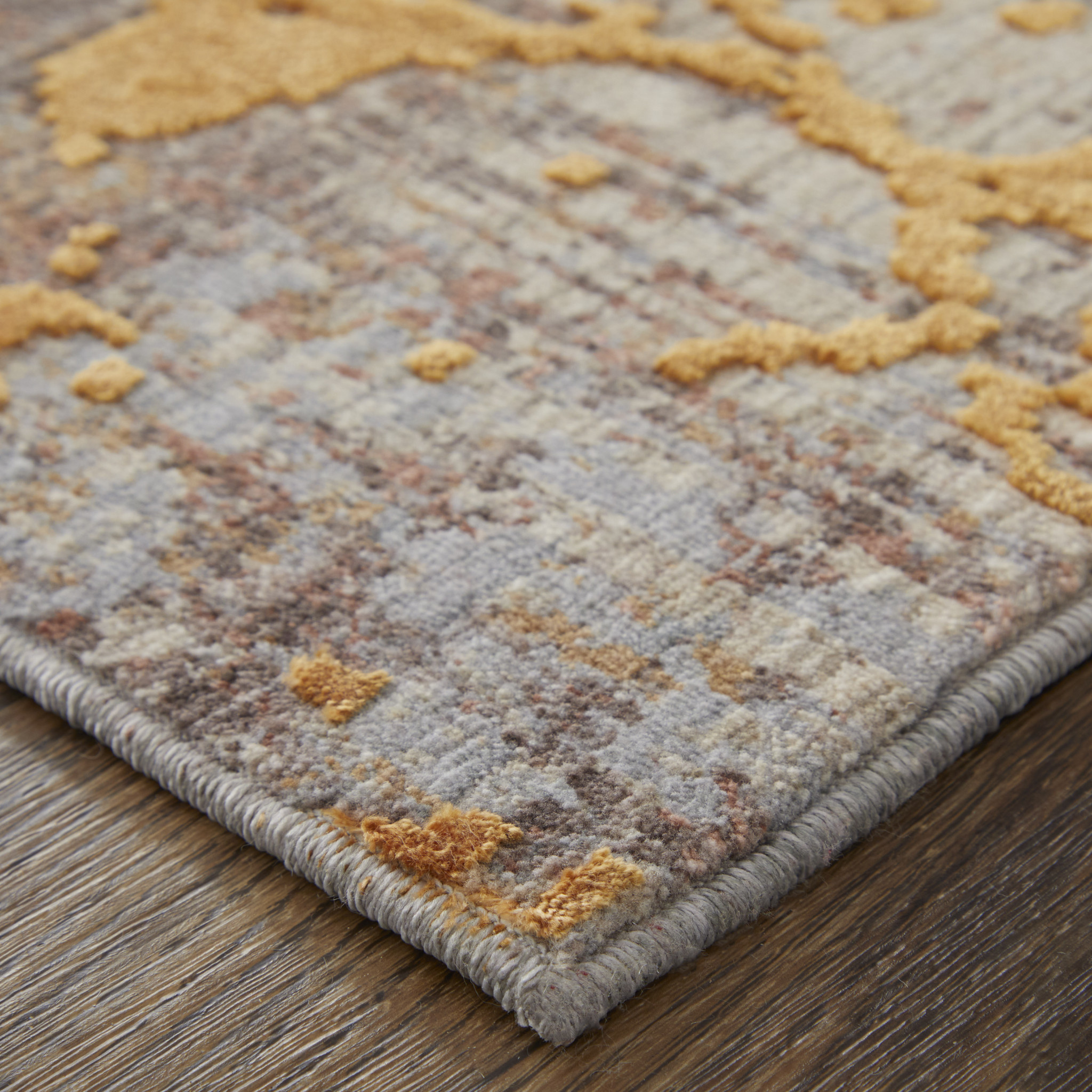 5" X 8" Brown Gold and Gray Abstract Power Loom Area Rug