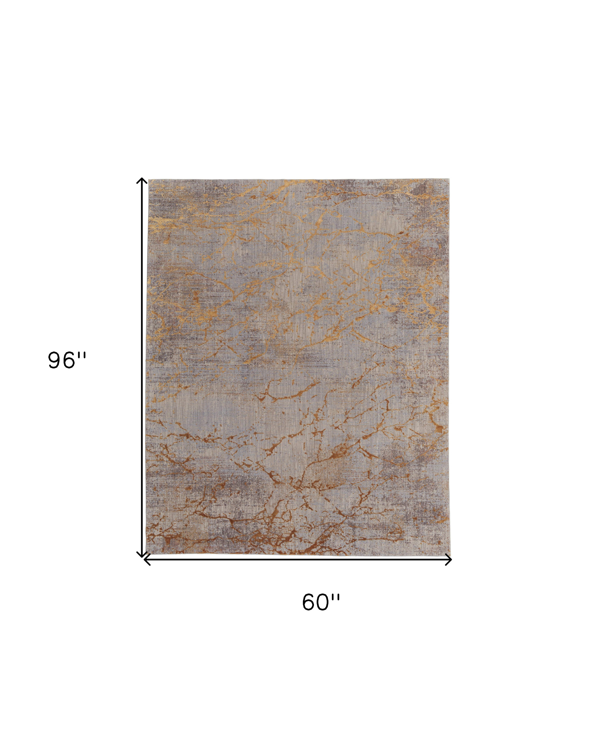 5" X 8" Brown Gold and Gray Abstract Power Loom Area Rug