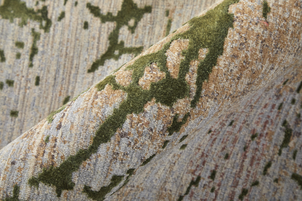 7" X 10" Taupe Green and Tan Abstract Power Loom Area Rug