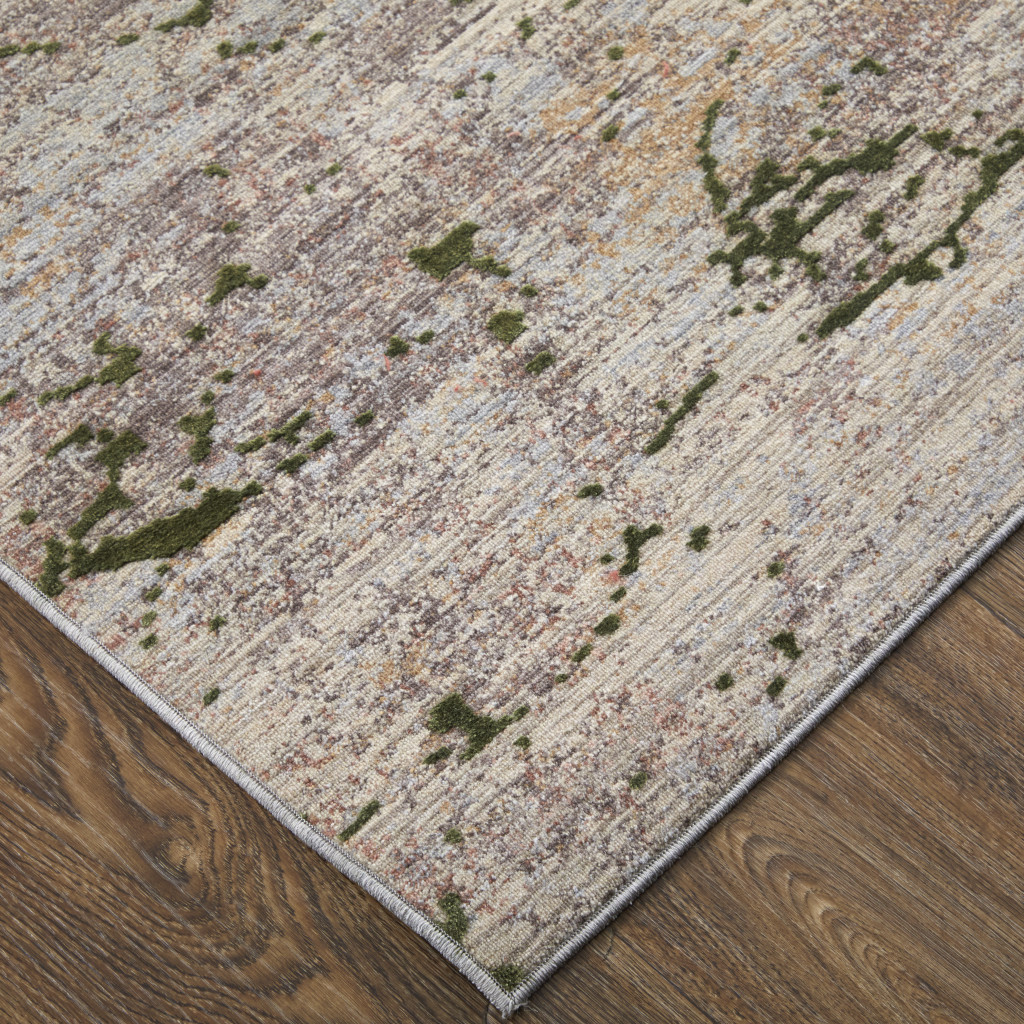 7" X 10" Taupe Green and Tan Abstract Power Loom Area Rug