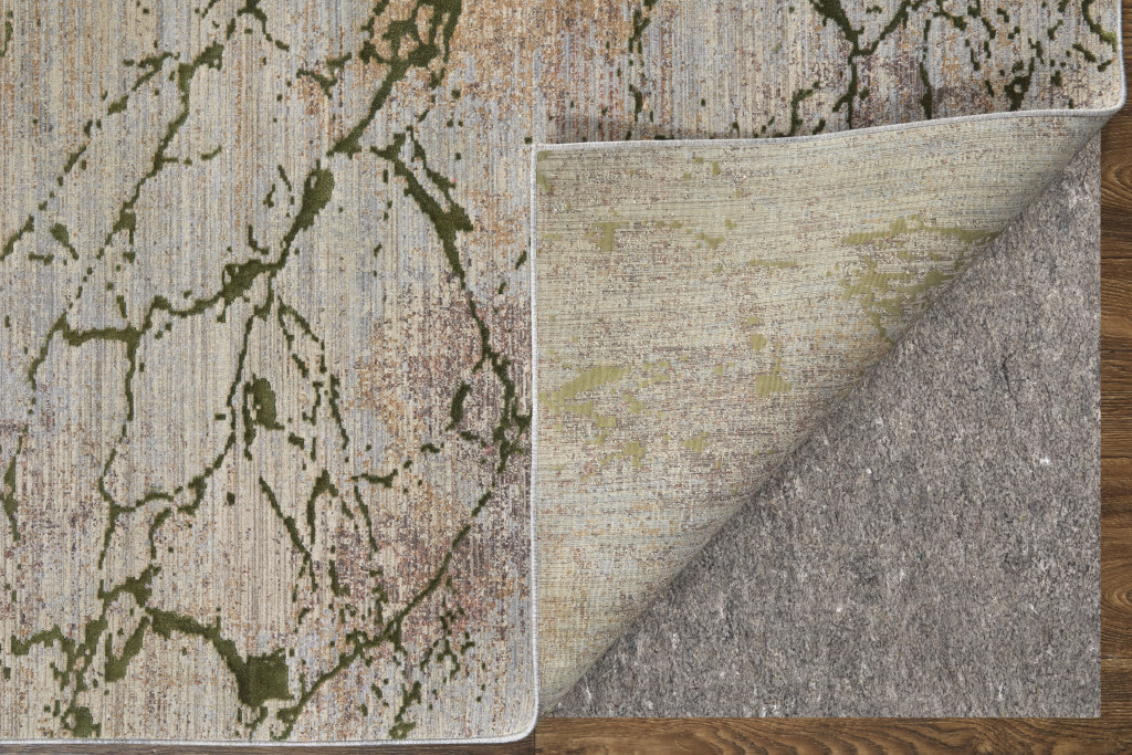 7" X 10" Taupe Green and Tan Abstract Power Loom Area Rug