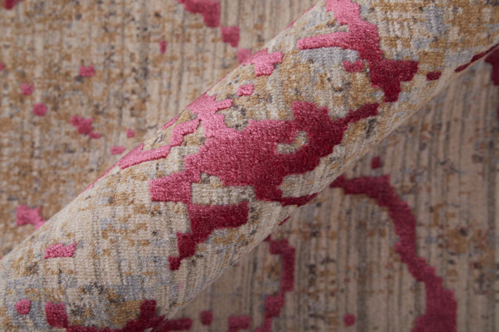 8" X 10" Pink Taupe and Gray Abstract Power Loom Area Rug