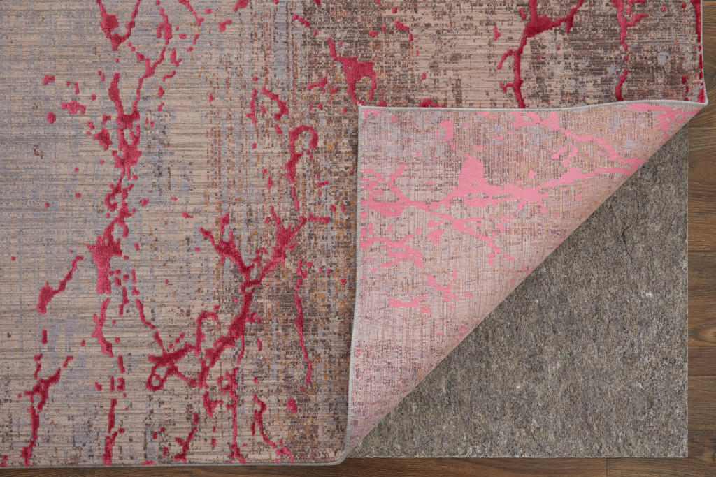 10" X 13" Pink Taupe and Gray Abstract Power Loom Area Rug