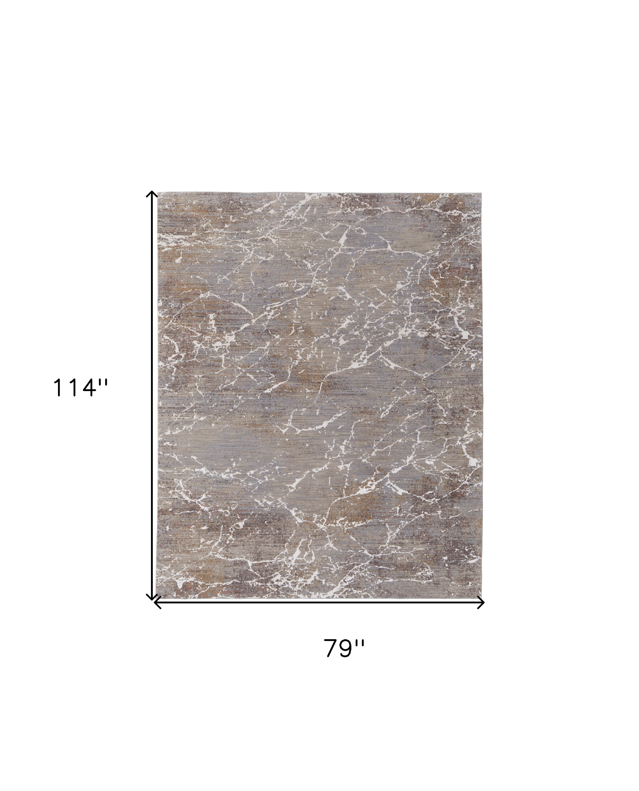 7" X 10" Ivory Brown and Taupe Abstract Power Loom Area Rug